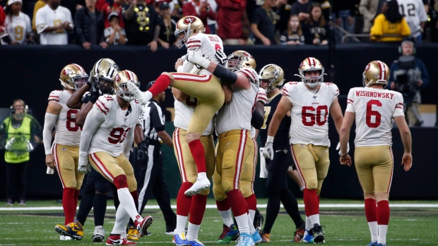 Robbie Gould and 49ers Celebrate, The Canadian Press Robbie Gould and 49ers Celebrate