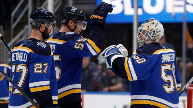 St. Louis Blues celebrate, The Canadian Press St. Louis Blues celebrate
