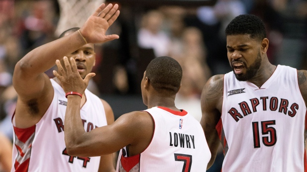 Chuck Hayes Kyle Lowry Amir Johnson, The Canadian Press Chuck Hayes Kyle Lowry Amir Johnson