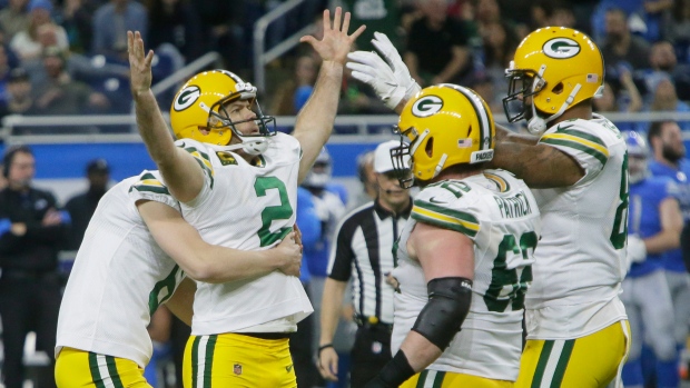 Mason Crosby, Packers celebrate, The Canadian Press Mason Crosby, Packers celebrate