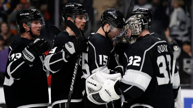 Los Angeles Kings celebrate with Jonathan Quick