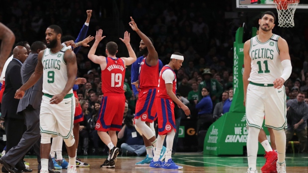 Detroit Pistons celebrate, The Canadian Press Detroit Pistons celebrate