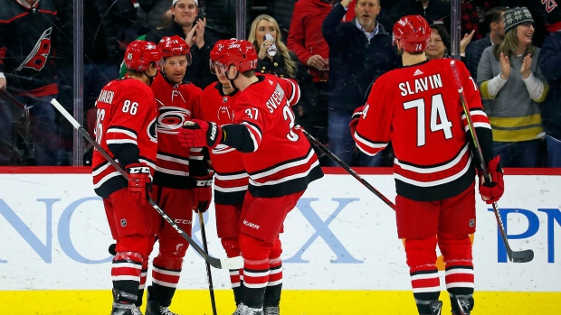 Carolina Hurricanes celebrate , The Canadian Press Carolina Hurricanes celebrate