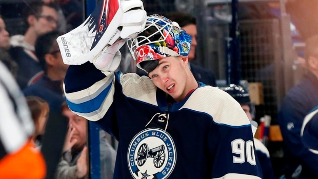 The Blue Jackets have a Matiss Kivlenieks jersey on display and