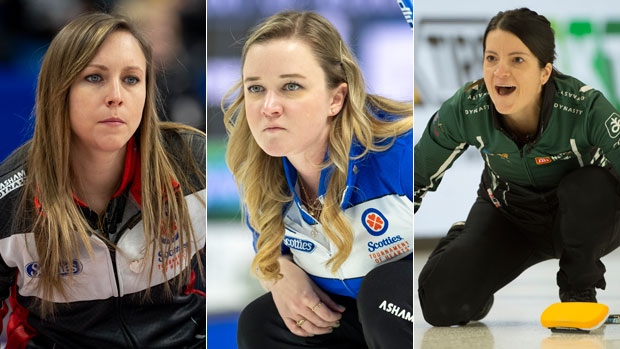 Rachel Homan, Chelsea Carey and Kerri Einarson