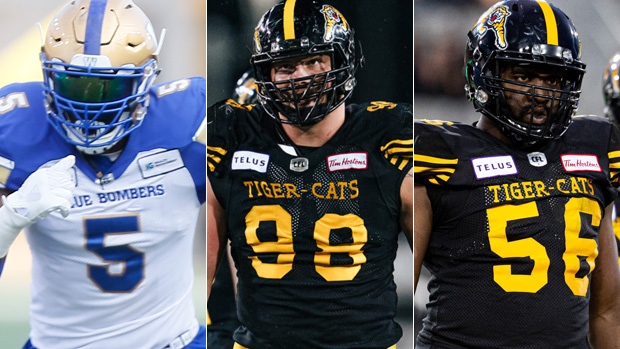 Willie Jefferson Dylan Wynn Ja'Gared Davis, Getty Images/CFL/Hamilton Tiger-Cats Willie Jefferson Dylan Wynn Ja'Gared Davis