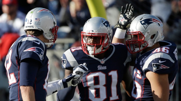 Tim Wright, Patriots celebrate, The Canadian Press Tim Wright, Patriots celebrate