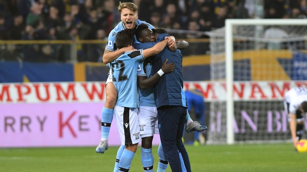 Lazio players celebrate