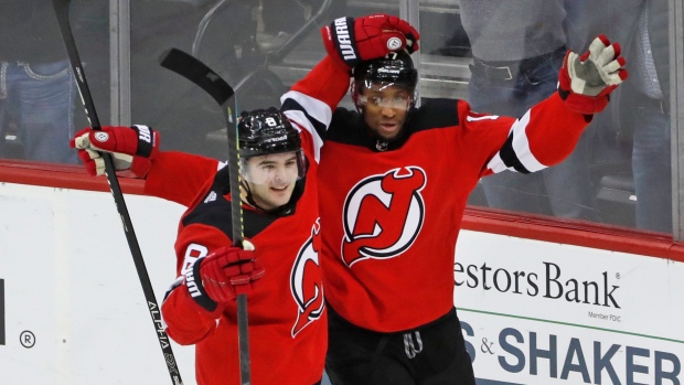 New Jersey Devils celebrate, The Canadian Press New Jersey Devils celebrate