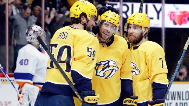 Nashville Predators celebrate , The Canadian Press Nashville Predators celebrate
