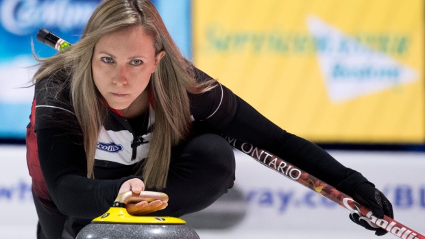 Team Ontario skip Rachel Homan throws a stone on Friday., The Canadian Press Team Ontario skip Rachel Homan throws a stone on Friday.