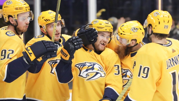 Nashville Predators celebrate, The Canadian Press Nashville Predators celebrate
