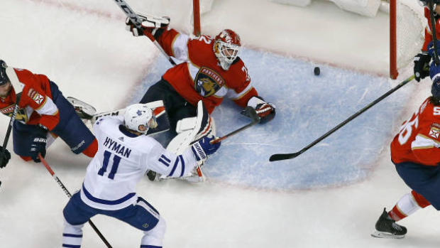 Hyman scores on Bobrovsky , Getty Images Hyman scores on Bobrovsky