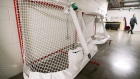 NHL nets used by the Nashville Predators are stored in a hallway in Bridgestone Arena Thursday.