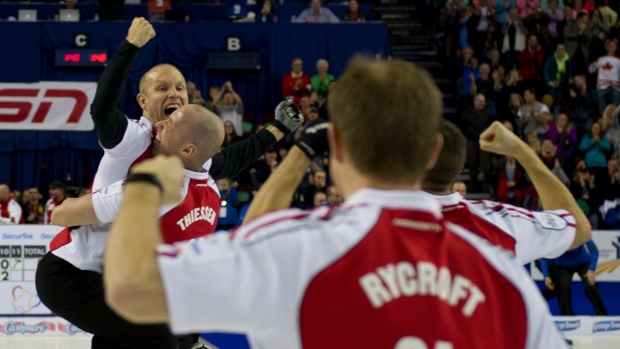 Team Pat Simmons celebrates Brier win