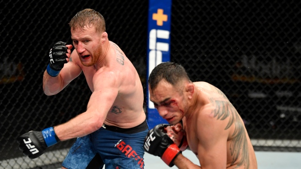 Justin Gaethje punches Tony Ferguson, Jeff Bottari/Zuffa LLC Justin Gaethje punches Tony Ferguson