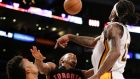 Raptors Kyle Lowry Lakers' Jordan Hill Nick Young The Canadian Press
