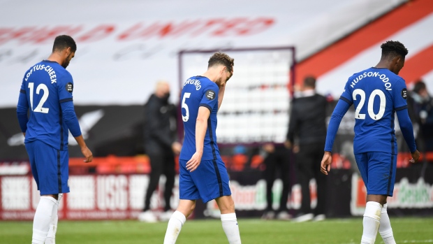 Chelsea players leave pitch