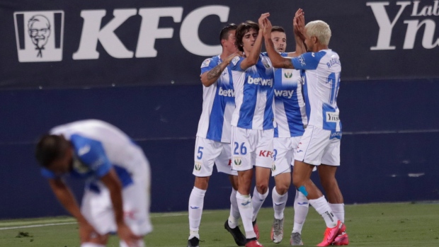 Leganes players celebrate, The Canadian Press Leganes players celebrate