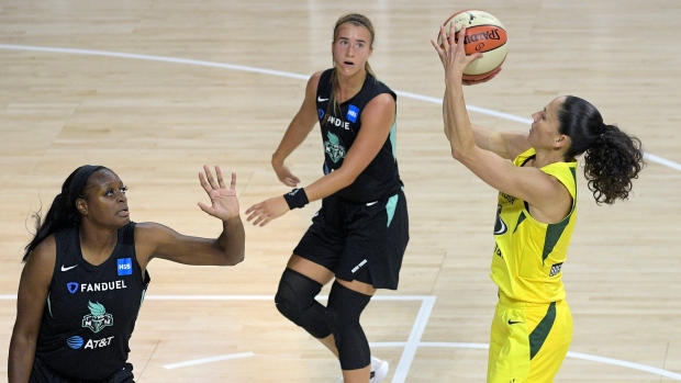 Sue Bird Sabrina Ionescu Joyner Holmes, The Canadian Press Sue Bird Sabrina Ionescu Joyner Holmes