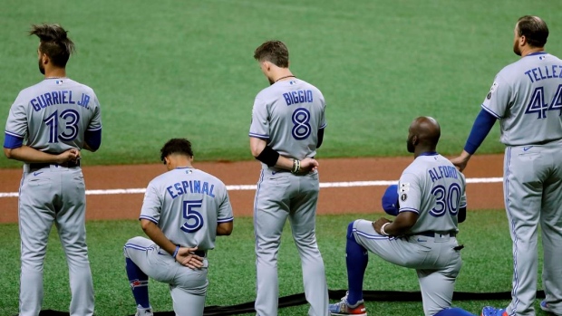 Toronto Blue Jays kneel, The Canadian Press Toronto Blue Jays kneel