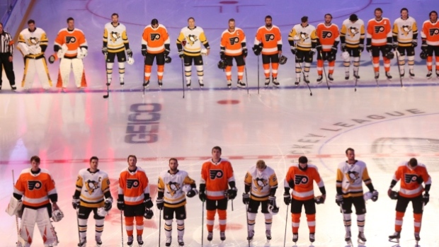 Flyers, Penguins stand for anthem