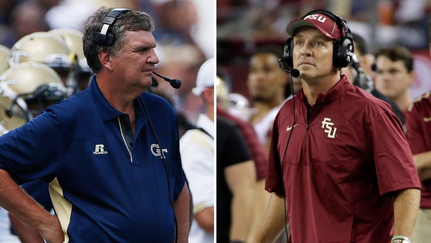 Georgia Tech head coach Paul Johnson, Florida State's Jimbo Fisher