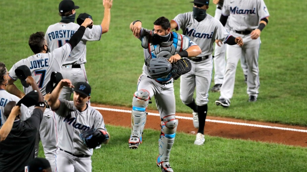 Miami Marlins celebrate, The Canadian Press Miami Marlins celebrate