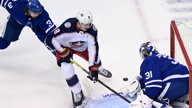 Frederik Andersen and Zach Werenski , The Canadian Press Frederik Andersen and Zach Werenski