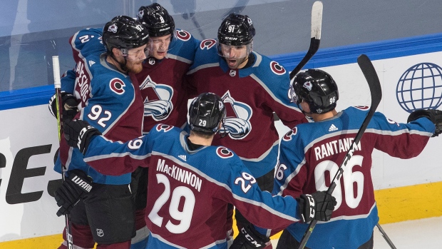 Colorado Avalanche players celebrate