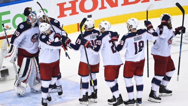Columbus Blue Jackets celebrate, The Canadian Press Columbus Blue Jackets celebrate