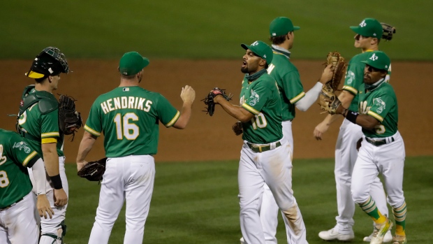Oakland Athletics celebrate, The Canadian Press Oakland Athletics celebrate