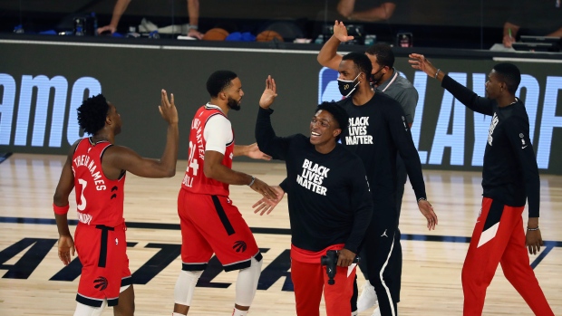 Toronto Raptors celebrate, The Canadian Press Toronto Raptors celebrate