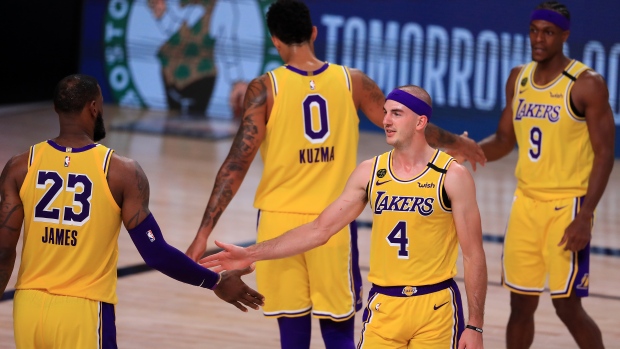 Los Angeles Lakers celebrate, The Canadian Press Los Angeles Lakers celebrate