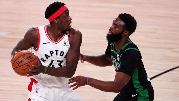 Pascal Siakam Jaylen Brown, Michael Reaves/Getty Images Pascal Siakam Jaylen Brown