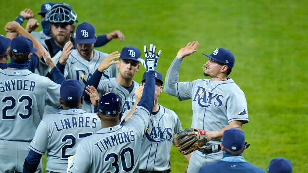 Tampa Bay Rays celebrate, The Canadian Press Tampa Bay Rays celebrate