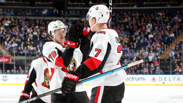 Thomas Chabot and Brady Tkachuk , Getty Images Thomas Chabot and Brady Tkachuk