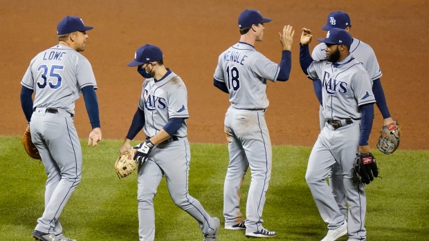 Tampa Bay Rays celebrate, The Candian Press Tampa Bay Rays celebrate