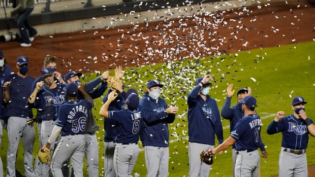 Tampa Bay Rays players celebrate