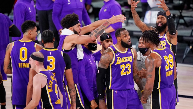 Los Angeles Lakers celebrate, The Canadian Press Los Angeles Lakers celebrate