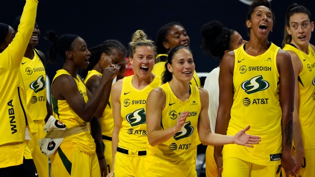 Seattle Storm players celebrate, The Canadian Press Seattle Storm players celebrate