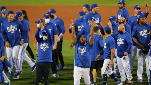 Toronto Blue Jays celebrate, Getty Images Toronto Blue Jays celebrate