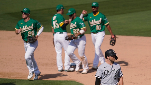 Oakland Athletics celebrate, The Canadian Press Oakland Athletics celebrate