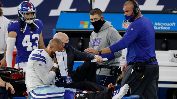 Dallas Cowboys' Dak Prescott carted off with leg injury 