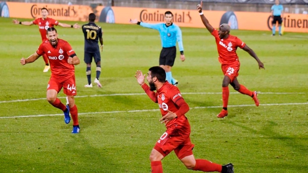 Toronto FC celebrate , The Canadian Press Toronto FC celebrate