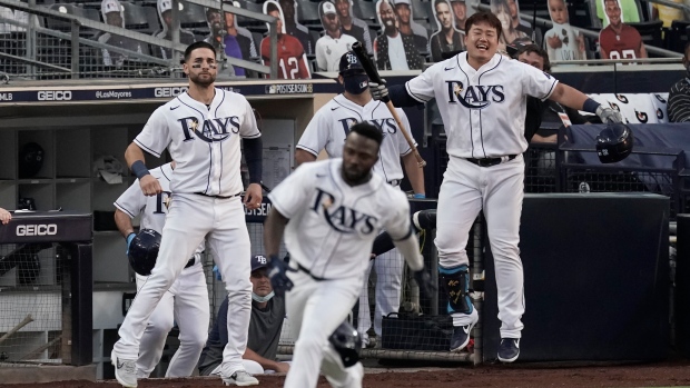 Tampa Bay Rays celebrate, The Canadian Press Tampa Bay Rays celebrate