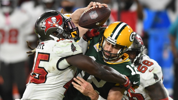 Devin White sacks Aaron Rodgers, The Canadian Press Devin White sacks Aaron Rodgers