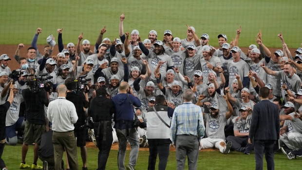 Tampa Bay Rays celebrate, The Canadian Press Tampa Bay Rays celebrate