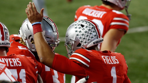 Ohio State quarterback Justin Fields Celebrates , The Canadian Press Ohio State quarterback Justin Fields Celebrates