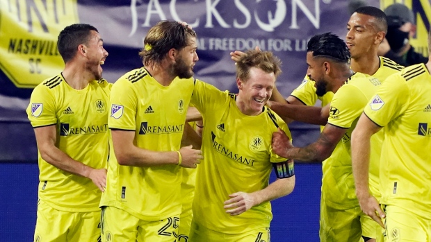 Nashville SC celebrates, The Canadian Press Nashville SC celebrates
